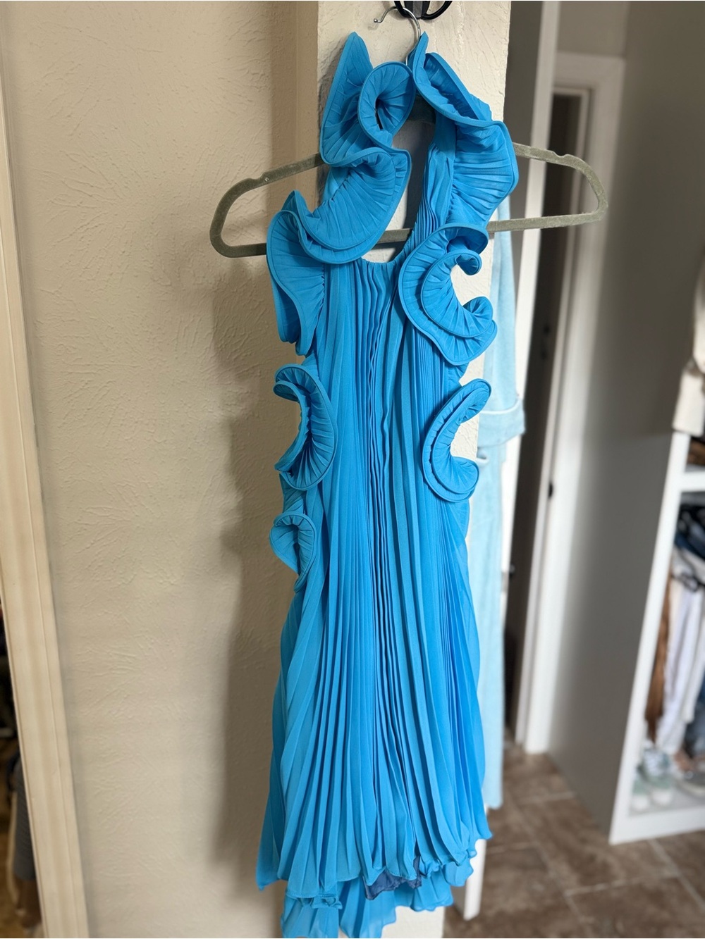Amur Blue Ruffled Pleated Dress